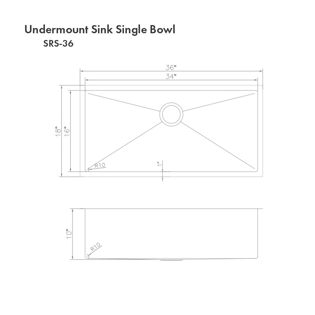 ZLINE 36 in. Meribel Undermount Kitchen Sink with Bottom Grid (SRS-36)