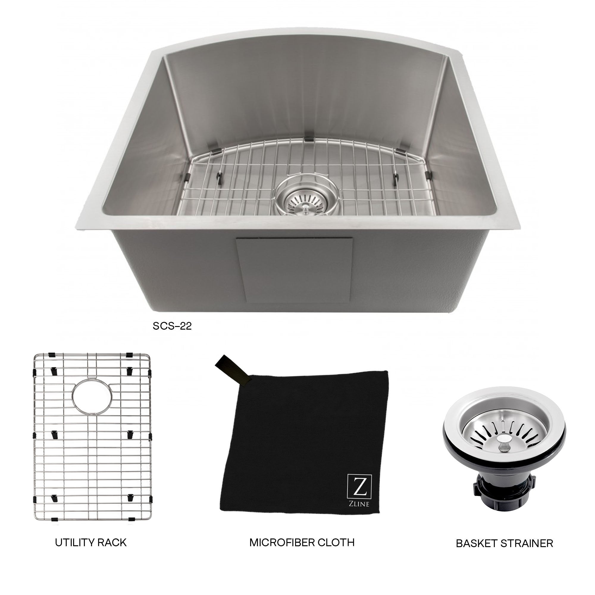 ZLINE 22 in. Telluride Undermount Single Bowl Kitchen Sink with Bottom Grid (SCS-22)
